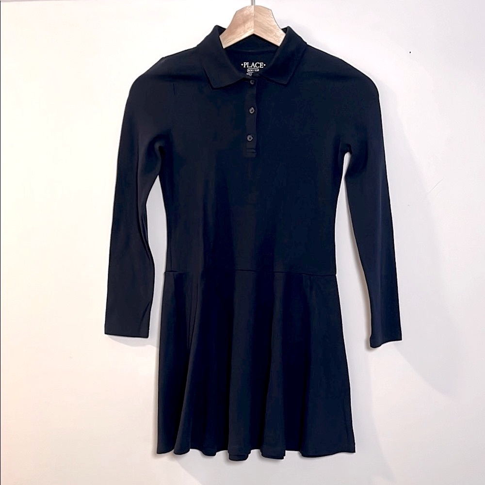 PLACE Girls (7/8) Long Sleeve Navy Blue Polo Dress